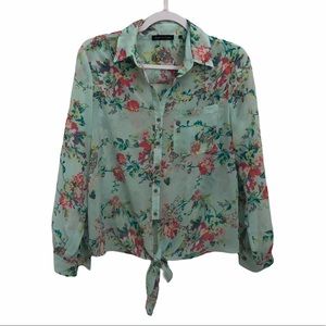 Violet & Claire Sheer Floral Tie Waist Top S